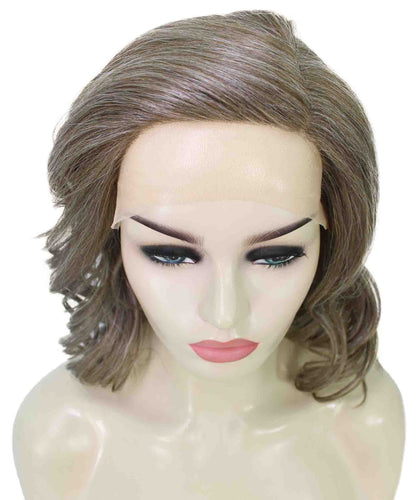 Grey mixed with Light Brown synthetic swiss lace front wigs