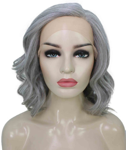 Salt & Pepper Grey with Silver Grey HL Front synthetic swiss lace front wigs