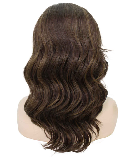 Chestnut Brown with Light Brown Highlight synthetic swiss lace front wigs