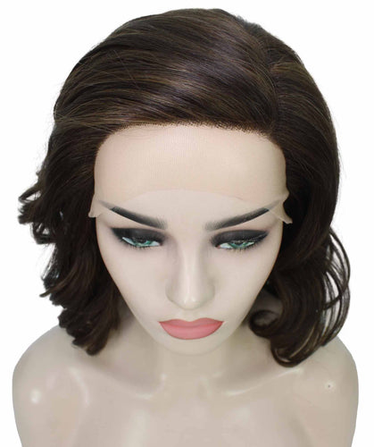 Chestnut Brown with Light Brown Highlight synthetic swiss lace front wigs