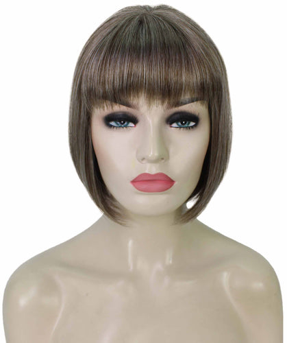 Grey mixed with Light Brown bob wigs for women