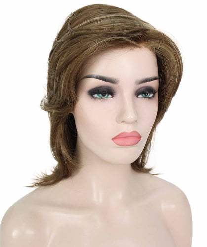 Light Brown with Blonde Highlight Front (Front) short shaggy wigs