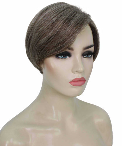 Grey mixed with Light Brown Pixie Hair Wig