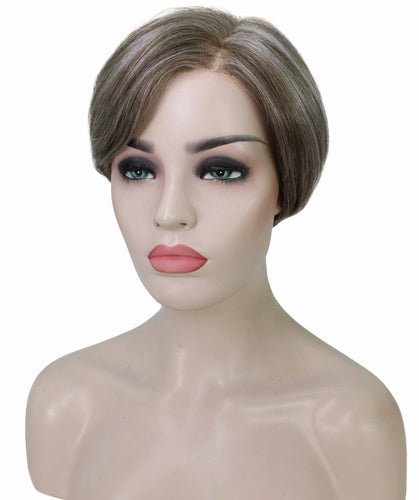 Grey mixed Lt Brn with Slv Grey HL Front Pixie Hair Wig