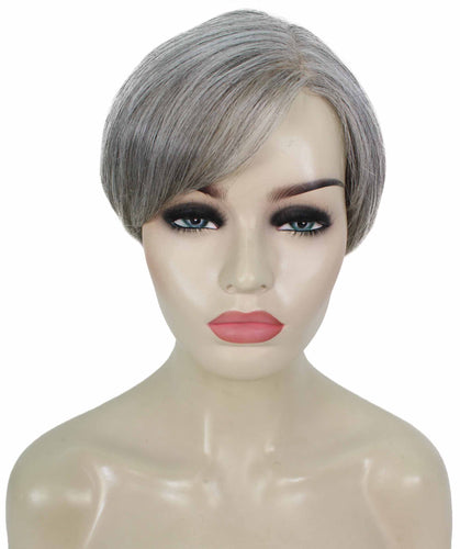 Salt & Pepper Grey with Silver Grey HL Front Pixie Hair Wig