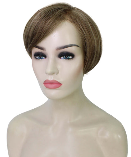 Light Brown with Blonde Highlight Front Pixie Hair Wig