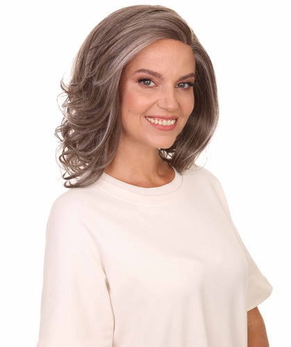 Grey mixed Lt Brn with Slv Grey HL Front swiss lace wig