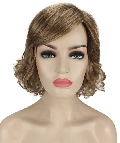 Honey Blonde with Light Brown Highlightbob wigs with side part and bangs