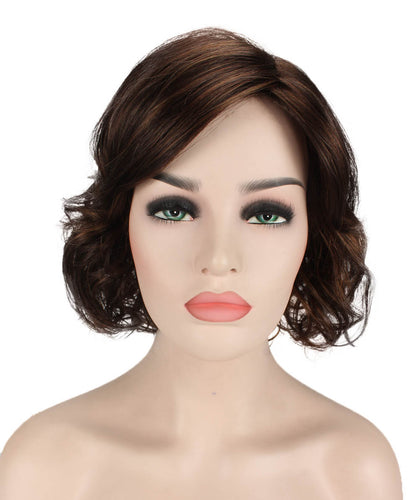 Dark Brown with Auburn highlights bob wigs with side part and bangs