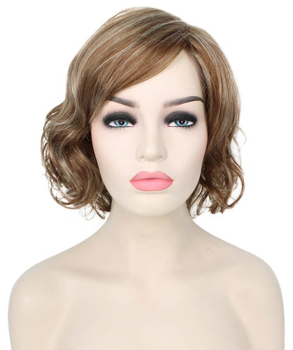 Light Blonde with Blonde Highlight bob wigs with side part and bangs