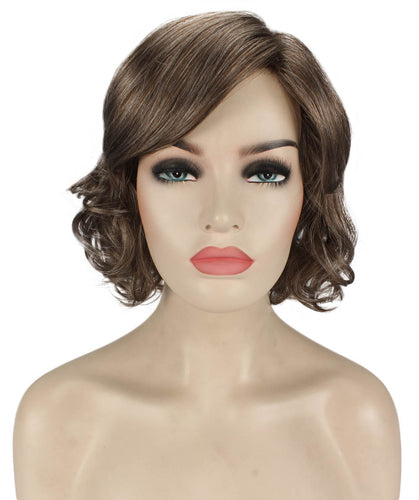 Grey mixed with Light Brown bob wigs with side part and bangs
