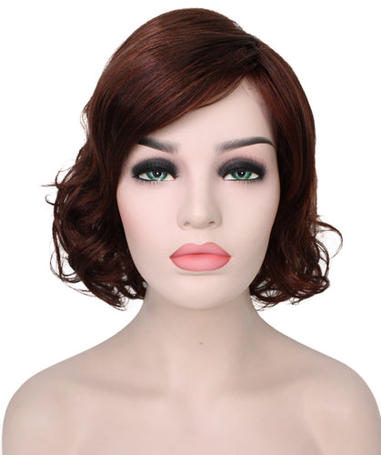 Dark Aurburn with Falme Auburn Highlights bob wigs with side part and bangs