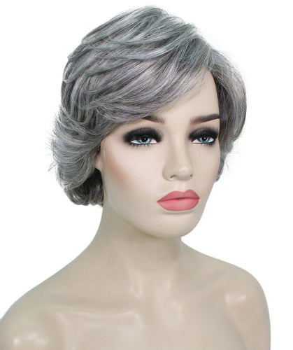 Salt & Pepper Grey with Silver Grey HL Front Pixie Bob Wig