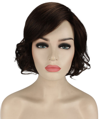 Dark Brown with Auburn highlights 2 bob wigs with side part and bangs