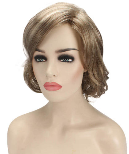  Light Ash Brown with Light Blonde Frost bob wigs with side part and bangs