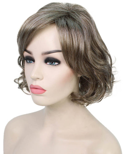 Grey mixed Lt Brn with Slv Grey HL Front bob wigs with side part and bangs