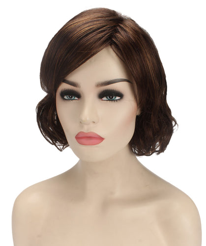 Chestnut Brown bob wigs with side part and bangs