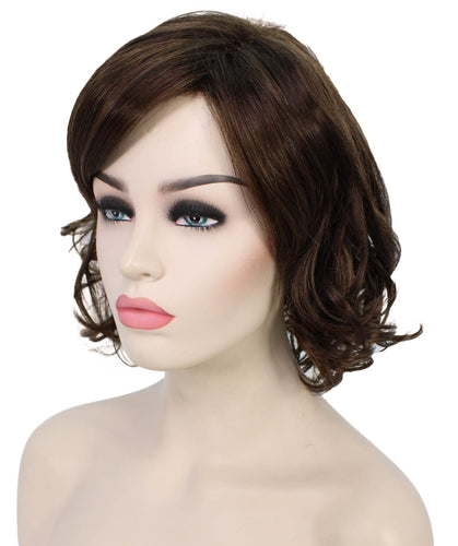 Chestnut Brown with Light Brown Highlight bob wigs with side part and bangs