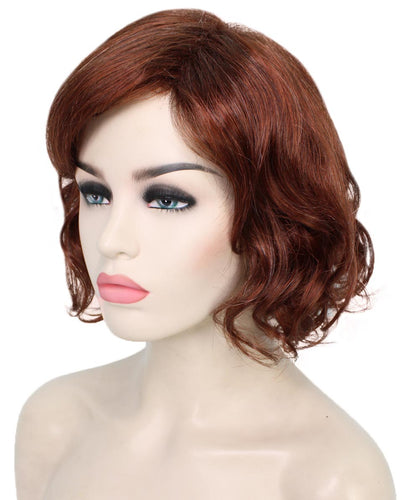 Dark Aurburn with Falme Auburn Foils bob wigs with side part and bangs