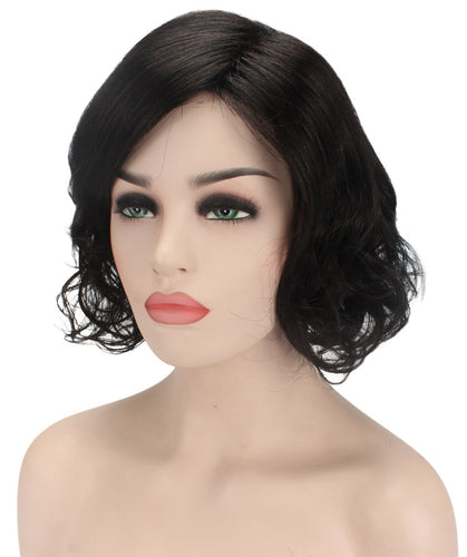 Black bob wigs with side part and bangs