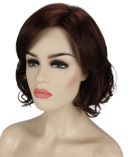 Dark Auburn bob wigs with side part and bangs