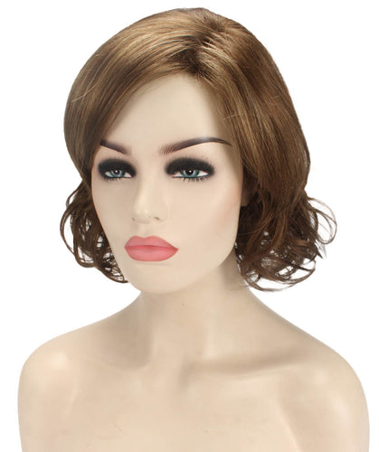 Light Brown with Blonde Highlight Front (Front) bob wigs with side part and bangs