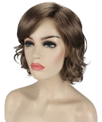 Grey mixed with Light Brown bob wigs with side part and bangs