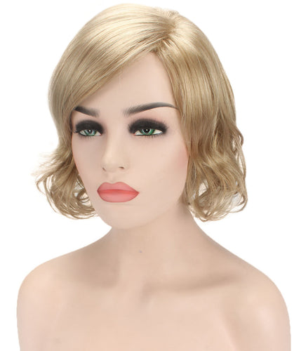 Honey Blonde bob wigs with side part and bangs