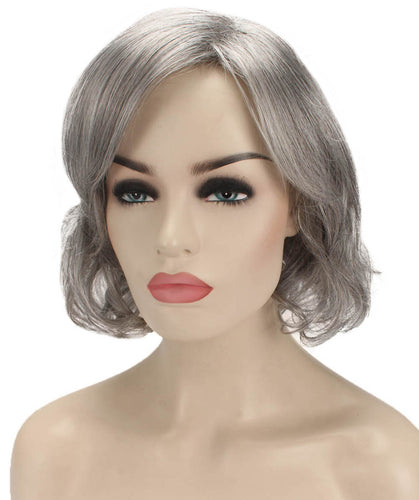 Salt & Pepper Grey bob wigs with side part and bangs