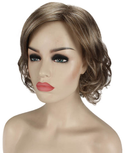 Ash Brown with Silver Grey Frost bob wigs with side part and bangs