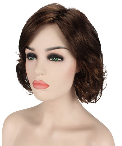 Dark Brown with Auburn highlights bob wigs with side part and bangs