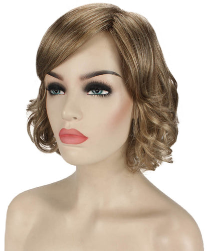 Honey Blonde with Light Brown Highlight bob wigs with side part and bangs