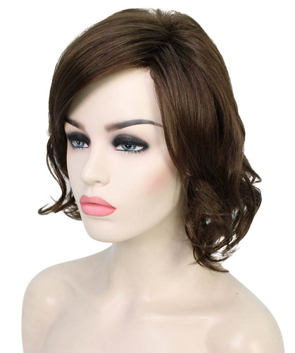 Medium Brown bob wigs with side part and bangs