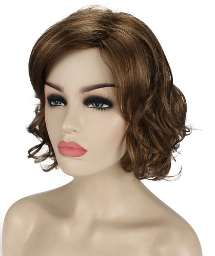 Light Brown with Blonde Highlight Front bob wigs with side part and bangs