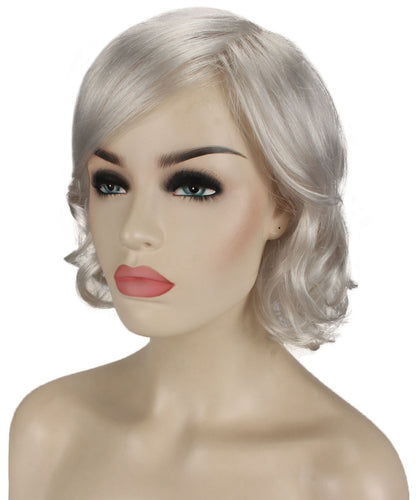 Silver Grey bob wigs with side part and bangs