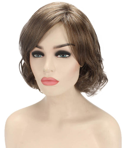Grey with Golden Blonde bob wigs with side part and bangs
