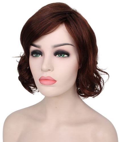 Dark Aurburn with Falme Auburn Highlights bob wigs with side part and bangs