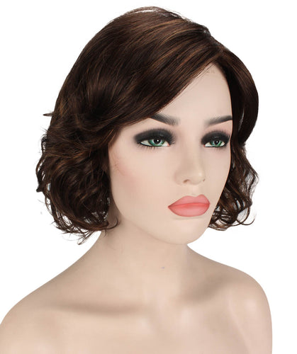 Dark Brown with Auburn highlights bob wigs with side part and bangs