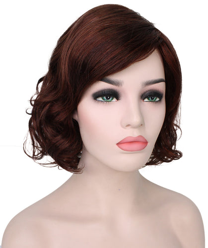 Dark Aurburn with Falme Auburn Highlights bob wigs with side part and bangs