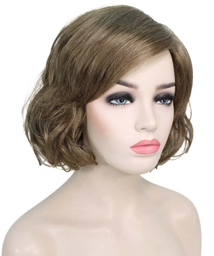 Ash Light Brown bob wigs with side part and bangs