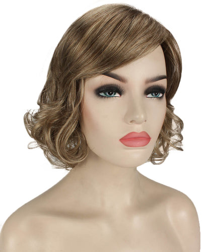 Honey Blonde with Light Brown Highlight bob wigs with side part and bangs