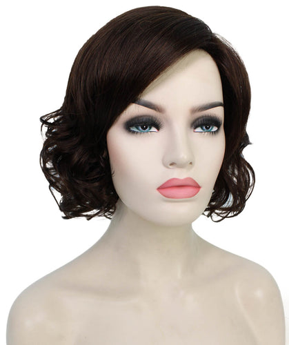 Chocolate Brown bob wigs with side part and bangs