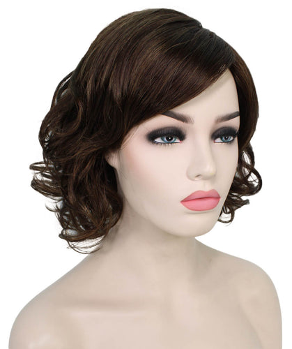 Chestnut Brown with Light Brown Highlight bob wigs with side part and bangs