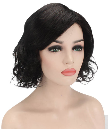 Black bob wigs with side part and bangs