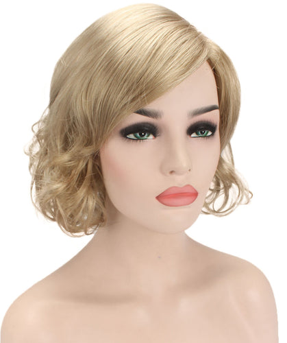 Honey Blonde bob wigs with side part and bangs