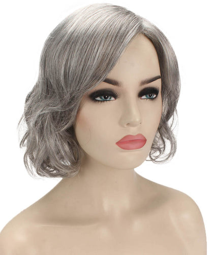 Salt & Pepper Grey bob wigs with side part and bangs