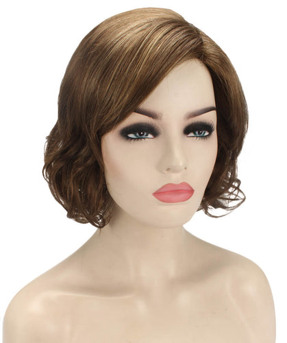 Light Brown with Blonde Highlight Front (Front) bob wigs with side part and bangs