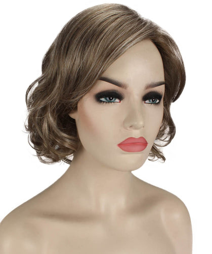 Ash Brown with Silver Grey Frost bob wigs with side part and bangs
