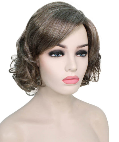 Grey mixed Lt Brn with Slv Grey HL Front bob wigs with side part and bangs