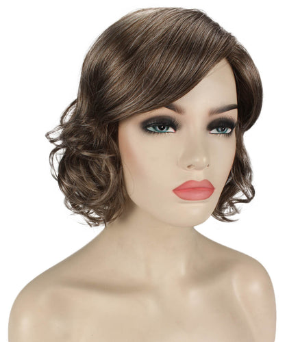 Grey mixed with Light Brown bob wigs with side part and bangs